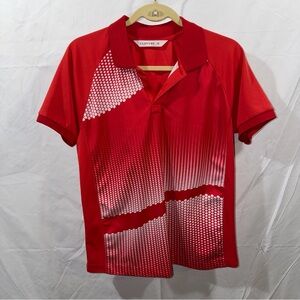CLOVERY Polo Shirt Men's Sz Medium Red With Geometric Print Classic Preppy Golf